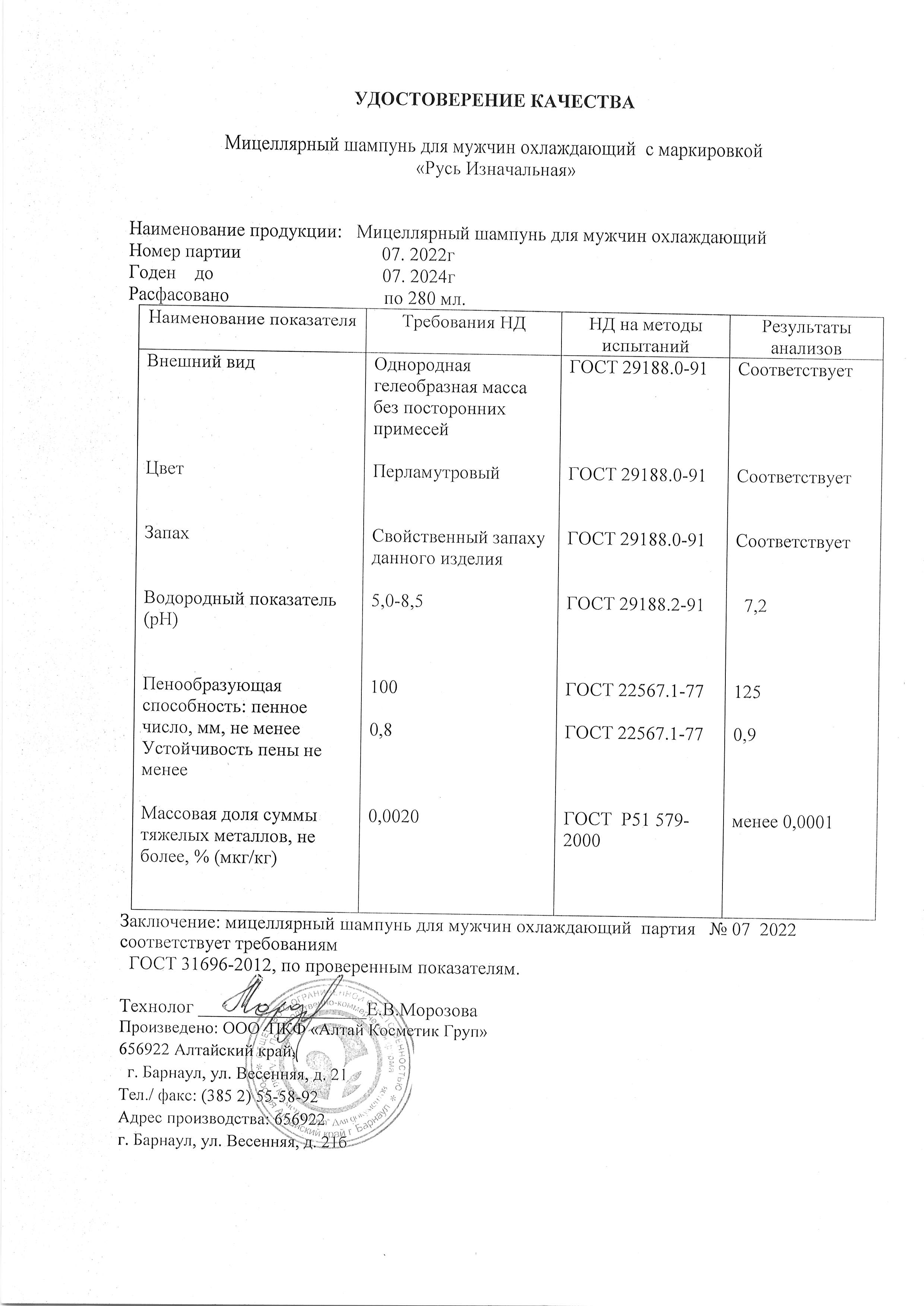 Паспорт №072022